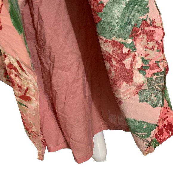 TALBOTS Smocked Waist Pink Floral Full Cotton Blend Pleated Lined Skirt Size 8 - Picture 3 of 7